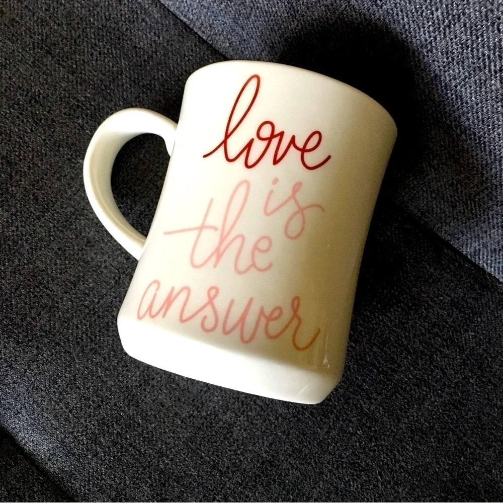 “love is the answer” Diner Style Coffee Mug, Cream, Red, Pink, 12 oz